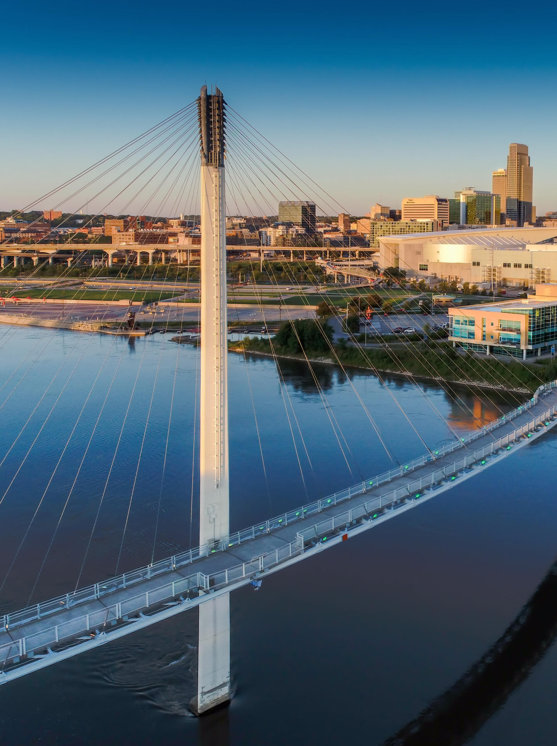 Bridge over the Missouri River with downtown Omaha visible in the background